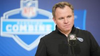 Tennessee Titans general manager Mike Borgonzi speaks during the NFL Scouting Combine at the Indiana Convention Center.