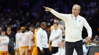 Tennessee Volunteers head coach Rick Barnes reacts against the Virginia Cavaliers in the first half during a second round game of the men's 2026 NCAA Tournament at Xfinity Mobile Arena