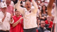 Texas Tech head coach Grant McCasland gestures to his team against TCU during a Big 12 Conference men's basketball game, Tuesday, March 3, 2026, in United Supermarkets Arena.
