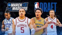 Darryn Peterson, Darius Acuff Jr., Yaxel Lendeborg, and Kingston Flemings with NBA Draft and March Madness logos