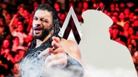 Roman Reigns and silhouette of Jason Momoa, Background - WWE logo