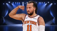 Graphic with New York Knicks guard Jalen Brunson on a stage