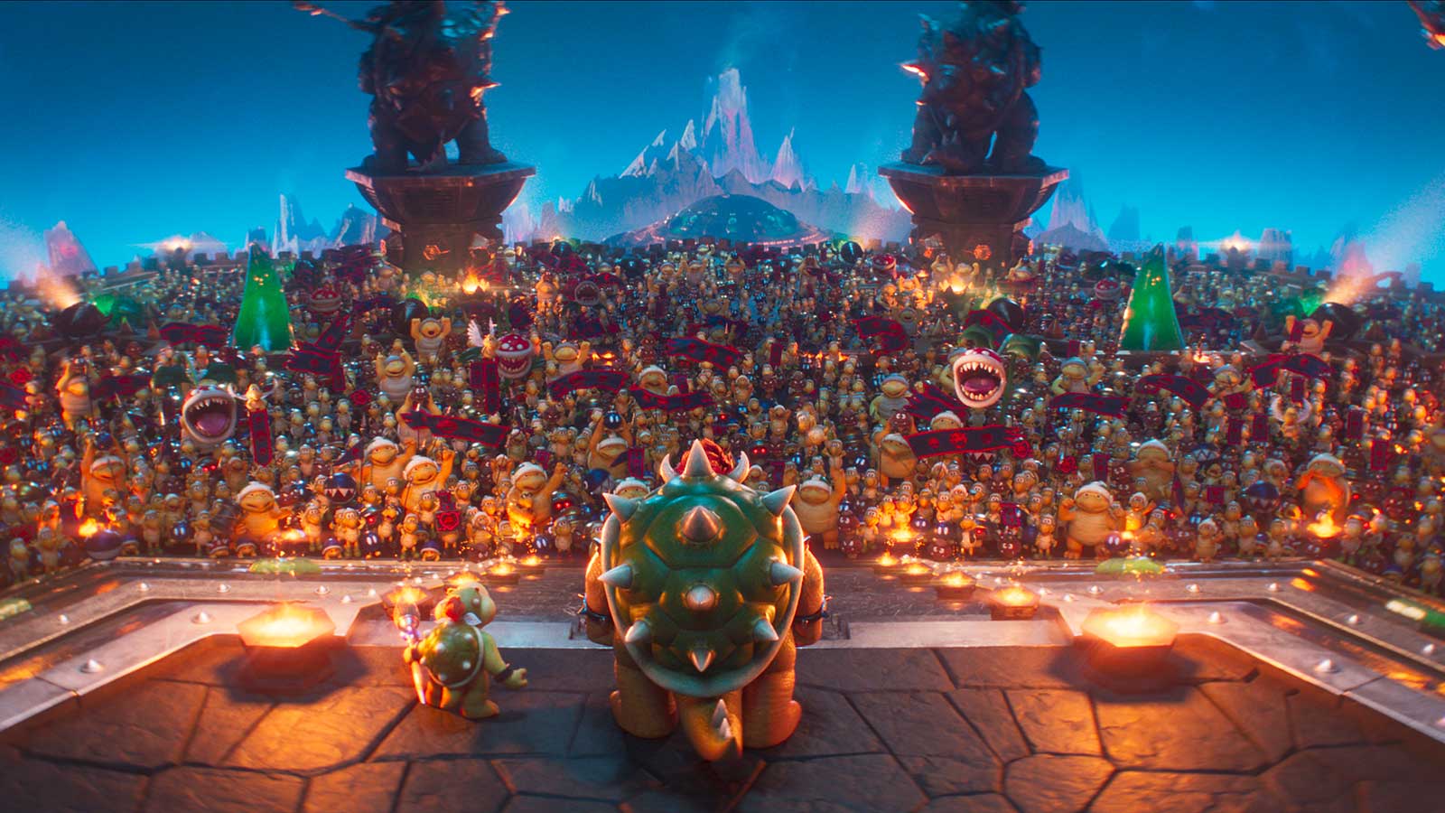 Bowser Jr. (Benny Safdie) and Bowser (Jack Black) in The Super Mario Galaxy Movie.