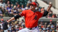 Detroit Tigers pitcher Tarik Skubal (29) pitches during the first inning against the Toronto Blue Jays at Publix Field at Joker Marchant Stadium.