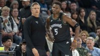 Timberwolves head coach Chris Finch and guard Anthony Edwards