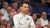Florida Gators head coach Todd Golden looks on against the Iowa Hawkeyes in the first half during a second round game of the men's 2026 NCAA Tournament at Benchmark International Arena.