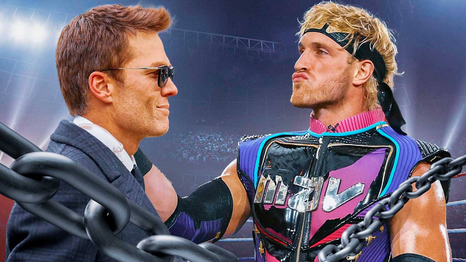 NFL legend Tom Brady and WWE Superstar Logan Paul, who previously had beef heading into the Fanatics Flag Football Classic.