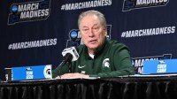 Michigan State Spartans head coach Tom Izzo speaks with media after the game against the Louisville Cardinals during a second round game of the men's 2026 NCAA Tournament at Keybank Center.