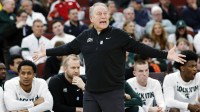 Michigan State Spartans head coach Tom Izzo reacts during the first half at United Center.