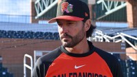 San Francisco Giants manager Tony Vitello (23) looks on during a Spring Training workout at Scottsdale Stadium