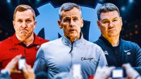 From Left: TJ Otzelberger, Billy Donovan, Tommy Lloyd North Carolina logo in front