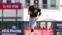 Pittsburgh Pirates shortstop Konnor Griffin (75) rounds the bases after hitting a two-run home run against the St. Louis Cardinals during the first inning at Roger Dean Chevrolet Stadium.