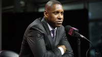 Toronto Raptors Vice-Chairman and Team President Masai Ujiri speaks to the media during media day at Scotiabank Area.