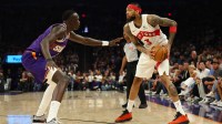 Toronto Raptors forward Brandon Ingram (3) looks to pass against Phoenix Suns forward Oso Ighodaro (11) in the first quarter at Mortgage Matchup Center.