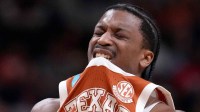 Texas Longhorns guard Tramon Mark (12) reacts after being fouled by the Purdue Boilermakers on Thursday, March 26, 2026, during a Sweet 16 game at SAP Center in San Jose, Calif.