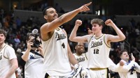 Purdue Boilermakers forward Trey Kaufman-Renn (4) celebrates after defeating the Texas Longhorns during a Sweet Sixteen game of the West Regional of the men's 2026 NCAA Tournament at SAP Center.