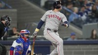 Boston Red Sox first baseman Triston Casas (36) hits a single against the Toronto Blue Jays during the eighth inning at Rogers Centre.