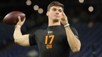 Alabama quarterback Ty Simpson (QB17) during the NFL Scouting Combine at Lucas Oil Stadium.