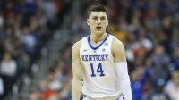 Kentucky's Tyler Herro celebrates a three in the first half against Auburn Sunday aftermnoon in the Elite Eight. March 31, 2019Kentucky Takes On Auburn In 2019 Elite Eight