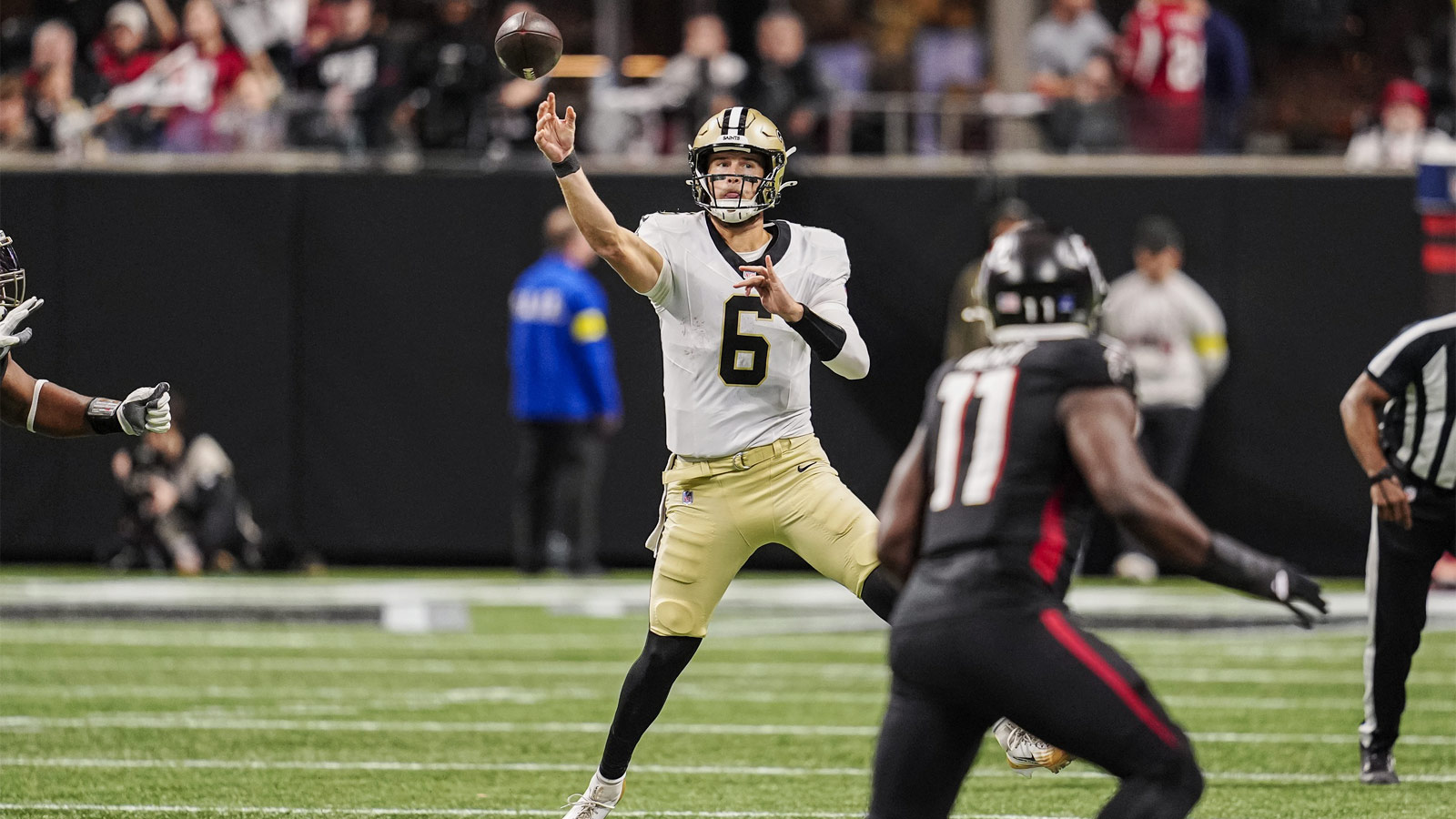 Saints QB Tyler Shough’s initial social media reaction to Travis Etienne signing