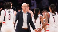 UConn Huskies head coach Dan Hurley against the Georgetown Hoyas during the second half at Madison Square Garden.