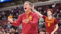 Southern California Trojans head coach Eric Musselman gestures to his team against the Washington Huskies during the second half at United Center.