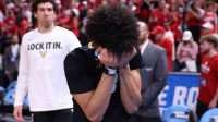 Vanderbilt Commodores guard Tyler Tanner (3) reacts after missing a game-winning three-point basket in the final second of the second half against the Nebraska Cornhuskers in a second round game of the men's 2026 NCAA Tournament at Paycom Center.