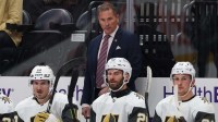 Vegas Golden Knights head coach Bruce Cassidy watches play against the Utah Mammoth during the third period at Delta Center.