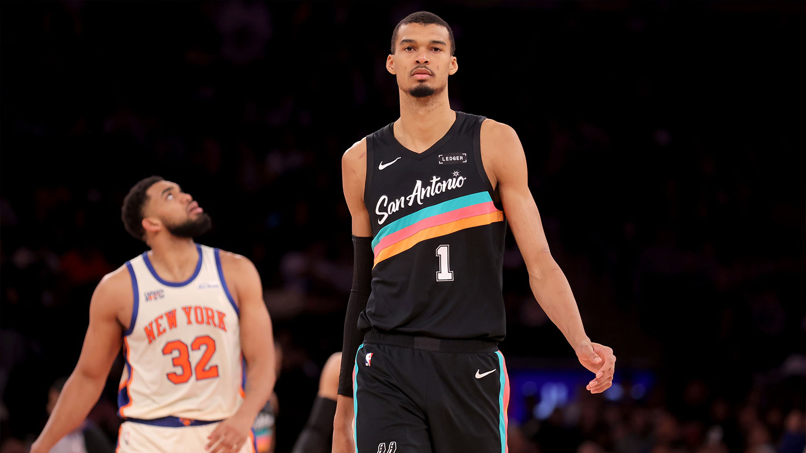 San Antonio Spurs forward Victor Wembanyama (1) during the third quarter against the New York Knicks at Madison Square Garden.