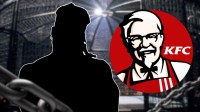 Silhouette of WWE star Trick Williams and KFC logo with Elimination Chamber behind.