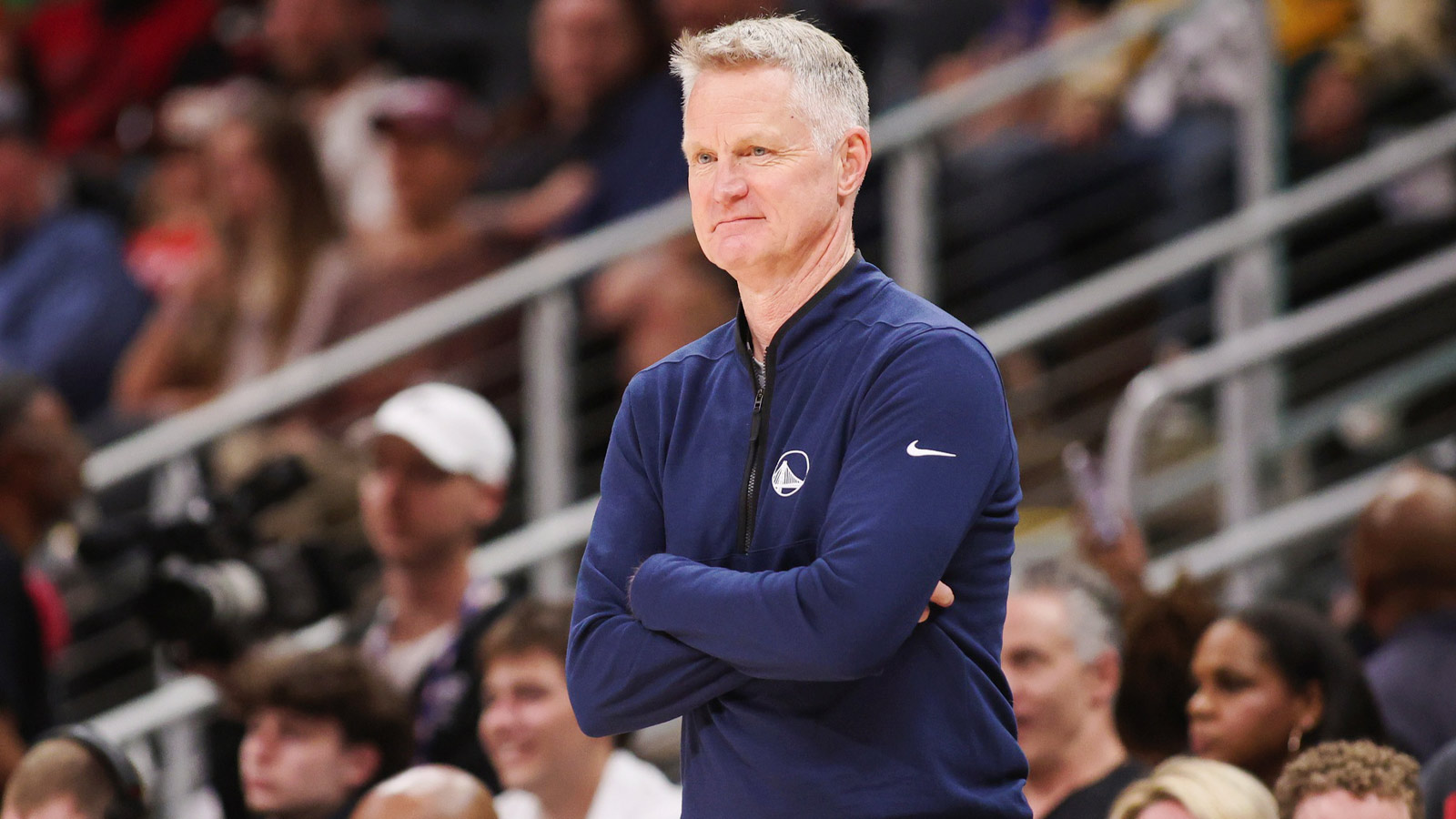 Warriors head coach Steve Kerr on the sideline against the Atlanta Hawks in the fourth quarter at State Farm Arena