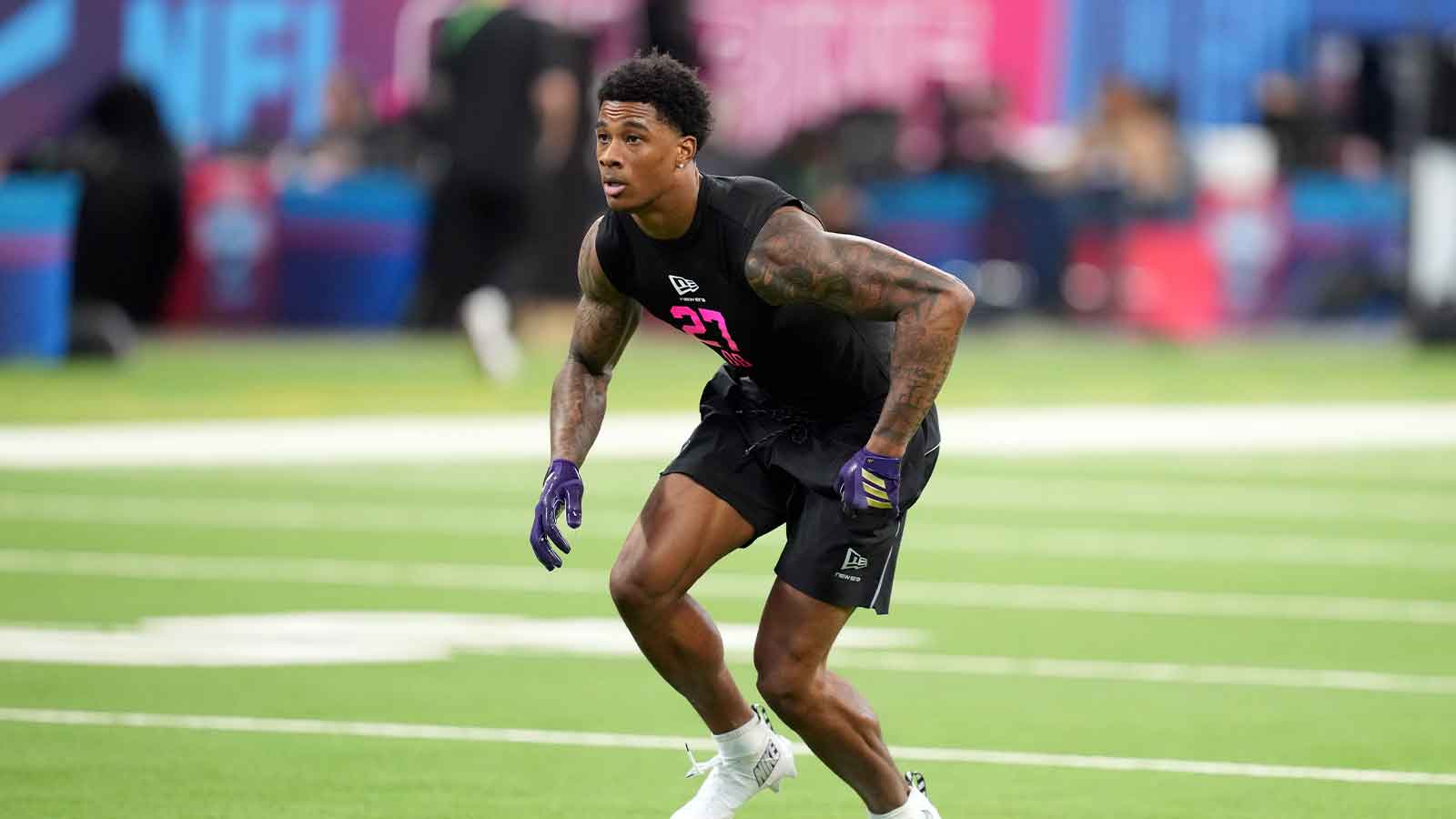 Washington defensive back Ephe Prysock (DB27) during the NFL Scouting Combine at Lucas Oil Stadium.