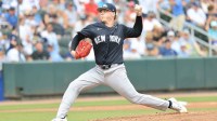 New York Yankees starting pitcher Ryan Weathers (40) throws a pitch during the first inning against the Atlanta Braves at CoolToday Park.