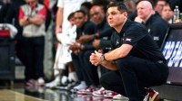 Cincinnati Bearcats head coach Wes Miller looks out to the court in the first half of a NCAA men’s basketball game between the Cincinnati Bearcats and Oklahoma State Cowboys, Saturday, Feb. 28, 2026, at Fifth Third Arena in Cincinnati.