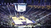 West Virginia Mountaineers and Kansas State Wildcats play in the second half at Bramlage Coliseum.