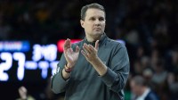 NC State Wolfpack head coach Will Wade claps against the Notre Dame Fighting Irish during the first half at Purcell Pavilion at the Joyce Center.