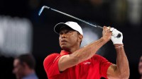 Tiger Woods of Jupiter Links GC warms up during match against Los Angeles Golf Club during the TGL finals at SoFi Center on March 24, 2026, in Palm Beach Gardens, Florida