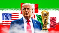 Donald Trump with FIFA World Cup, Background - Flags of USA, Canada, Mexico, and Iran