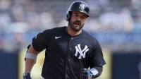 New York Yankees catcher Austin Wells (28) runs the bases after hitting a two-run home run against the Toronto Blue Jays in the sixth inning during spring training at George M. Steinbrenner Field.