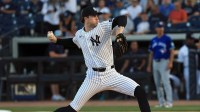 New York Yankees starting pitcher Cam Schlittler (31) throws a pitch during the first inning against the Toronto Blue Jays at George M. Steinbrenner Field.