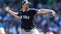 New York Yankees pitcher Gerrit Cole against the Chicago Cubs during spring training at Sloan Park.