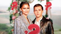 Zendaya and Tom Holland, who were rumored to be married, with wedding in background.