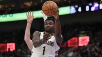 New Orleans Pelicans forward Zion Williamson (1) passes the ball during the first quarter against the Utah Jazz at Delta Center.