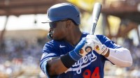 Los Angeles Dodgers outfielder Zyhir Hope against the Chicago White Sox during a spring training game at Camelback Ranch-Glendale.