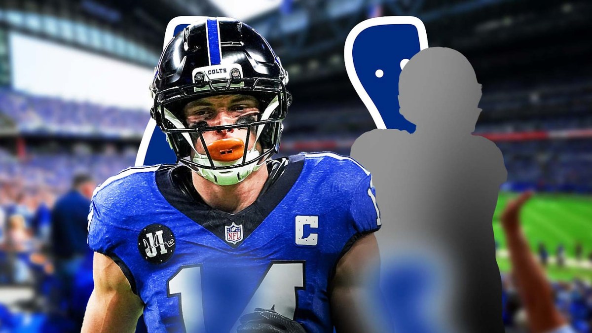 Alec Pierce on one side, Mystery player beside him, Indianapolis Colts logo in the background