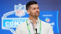 Carolina Panthers coach Dave Canales speaks at the NFL Scouting Combine at the Indiana Convention Center.
