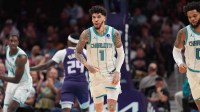 Charlotte Hornets guard LaMelo Ball (1) reacts after a score during the second quarter against the Sacramento Kings at Spectrum Center.