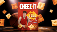 Hornets' Kon Knueppel on a Cheez it box