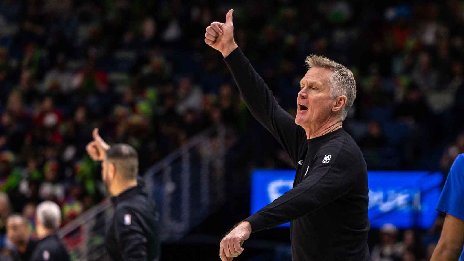 Golden State Warriors Head Coach Steve Kerr looks on against the New Orleans Pelicans during the second half at Smoothie King Center.