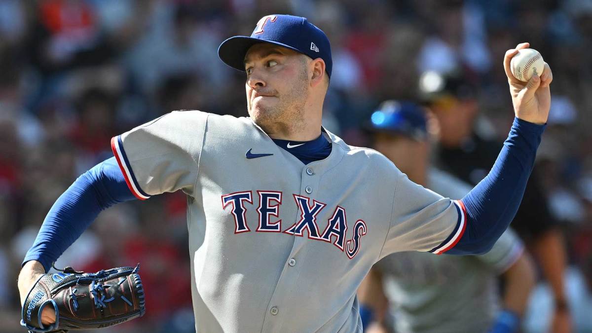 Texas Rangers starting pitcher Patrick Corbin (46) throws a pitch against the Cleveland Guardians during the first inning at Progressive Field.